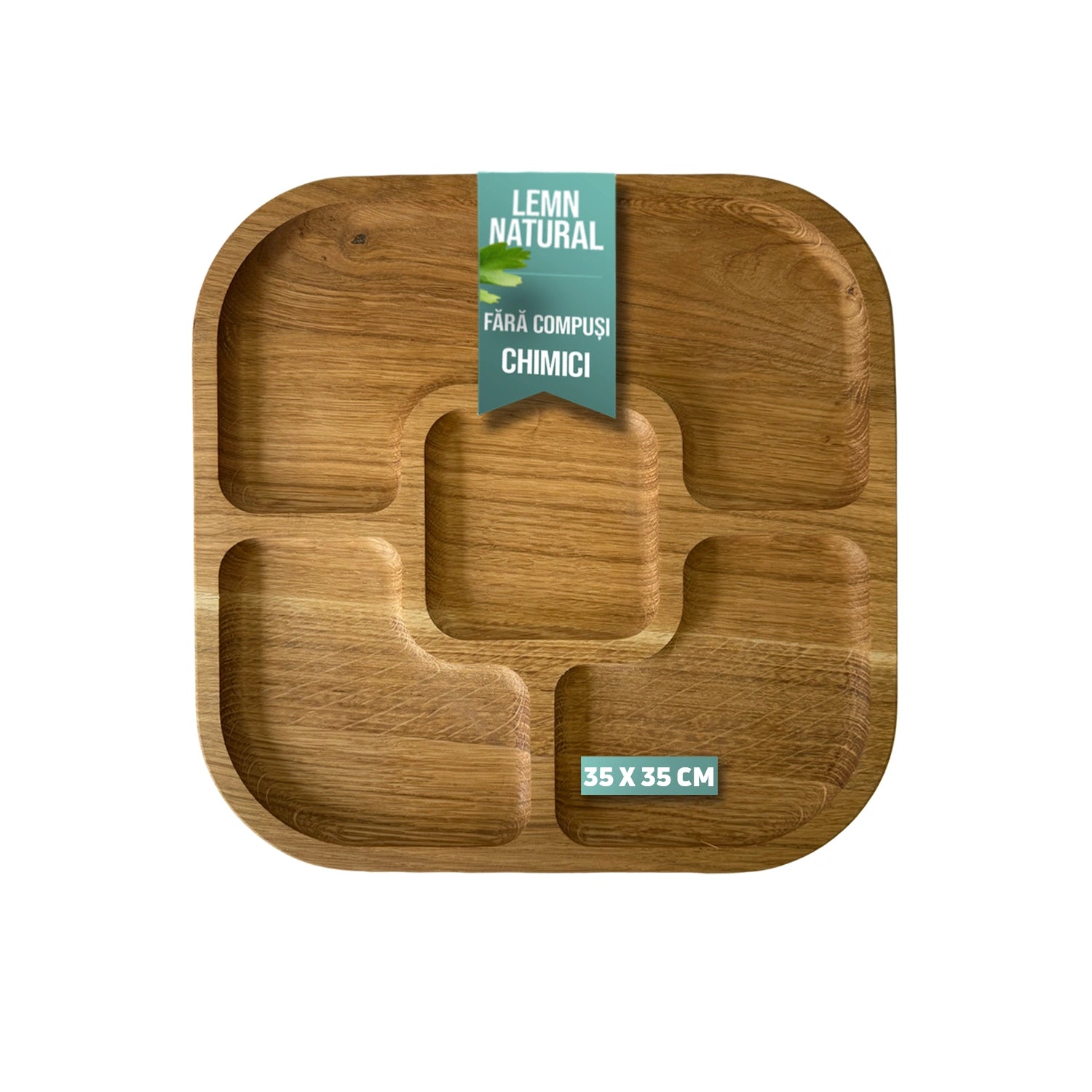 Kwadratowy dębowy stojak do serwowania z 5 przegrodami 35×35 cm