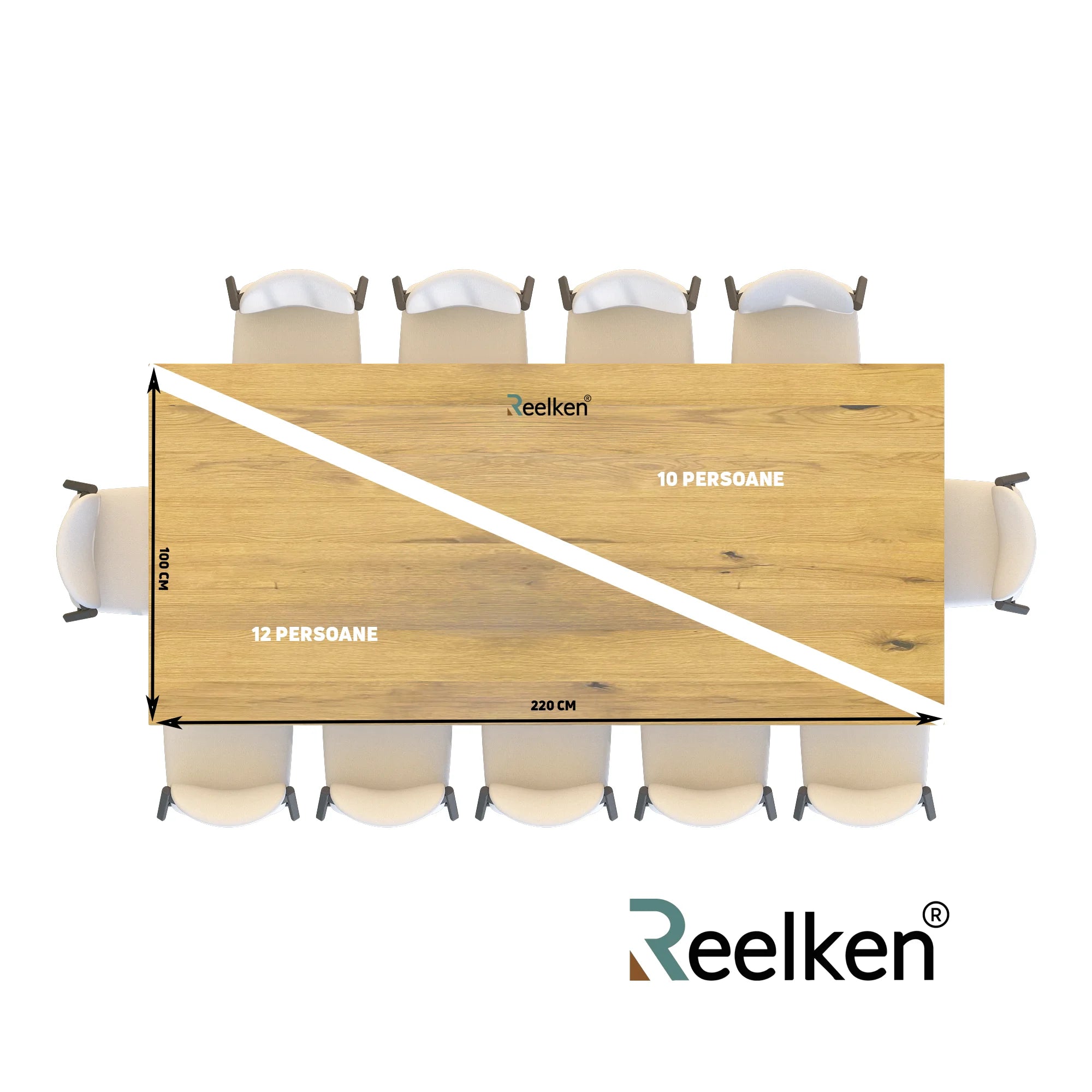 Drewniany blat z litego dębu – model klasyczny 220×100×4 cm | Reelken