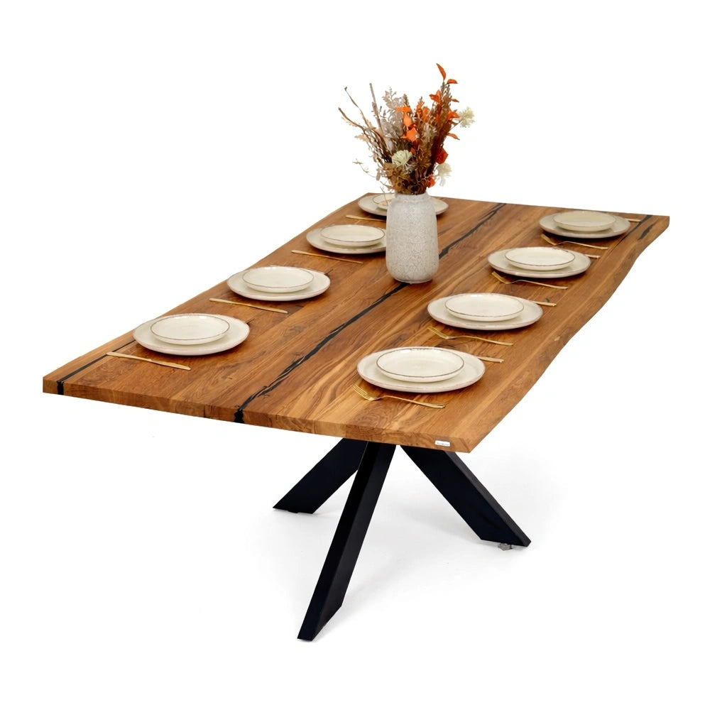 Stół z litego dębu premium z żywicą epoksydową – model rustykalny dla 4 osób – 140x80x4 cm