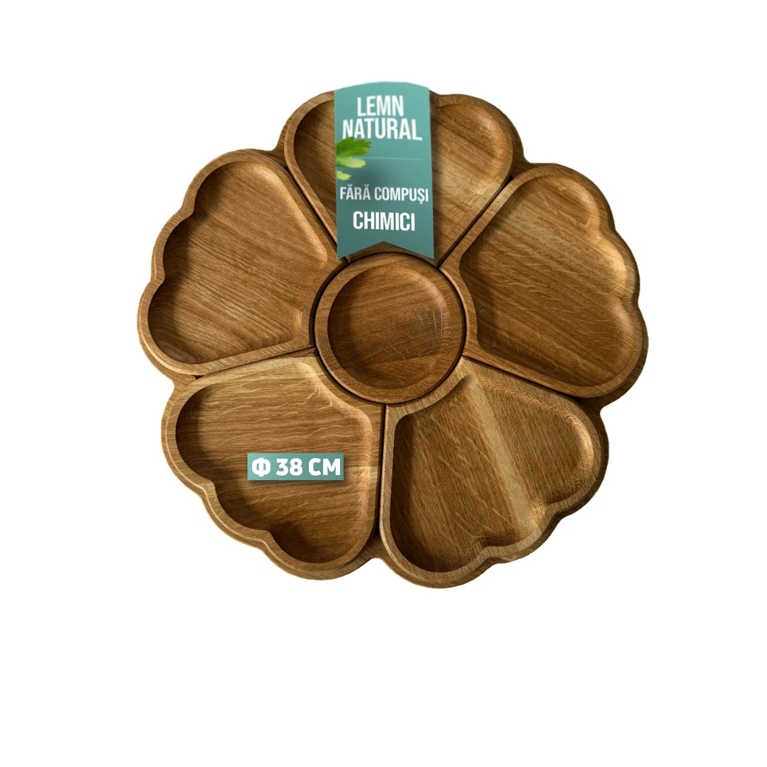 Suport Servire din Lemn de Stejar cu 6 Compartimente Detasabile