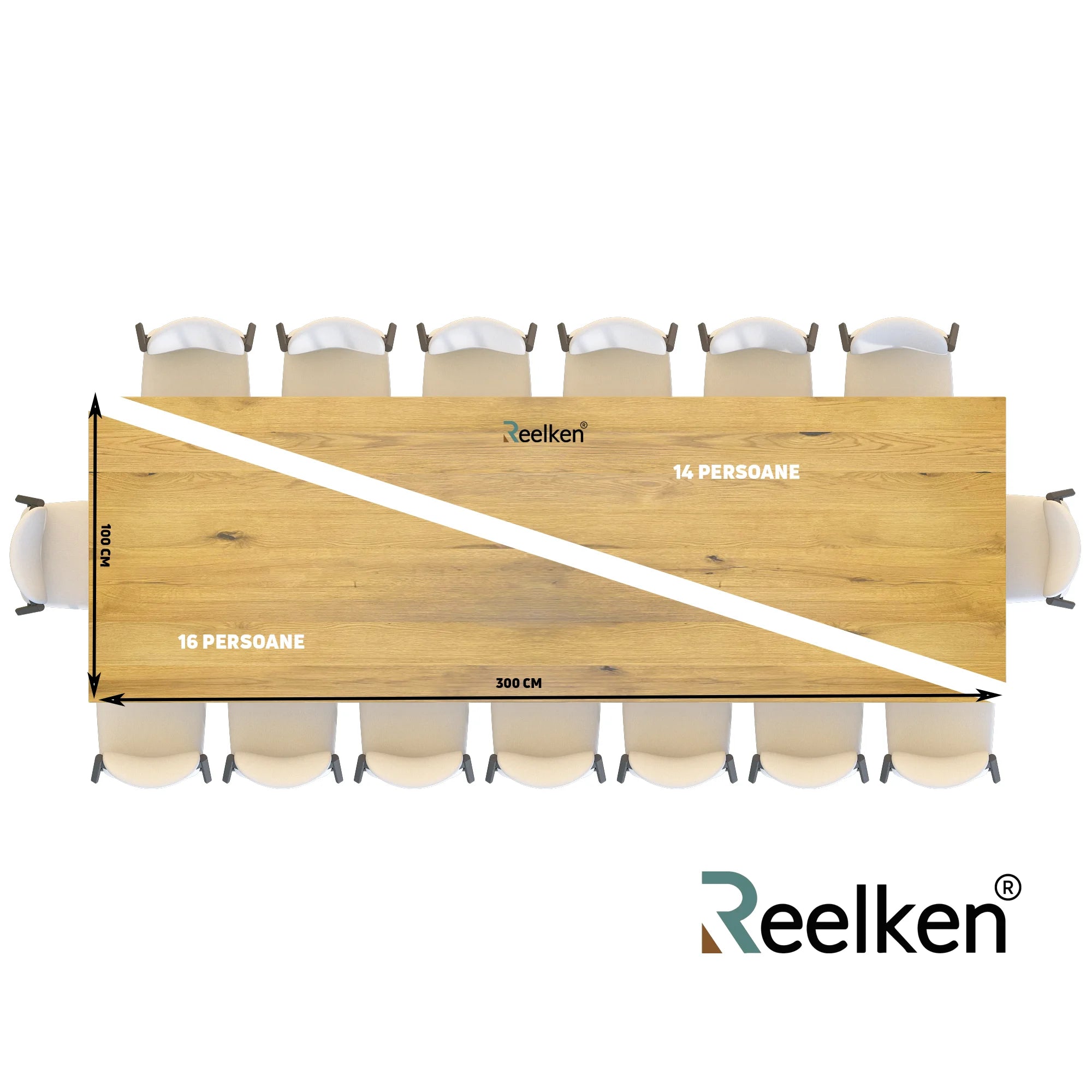 Blat de masa din stejar masiv model rustic - 14 persoane -300x100x4cm