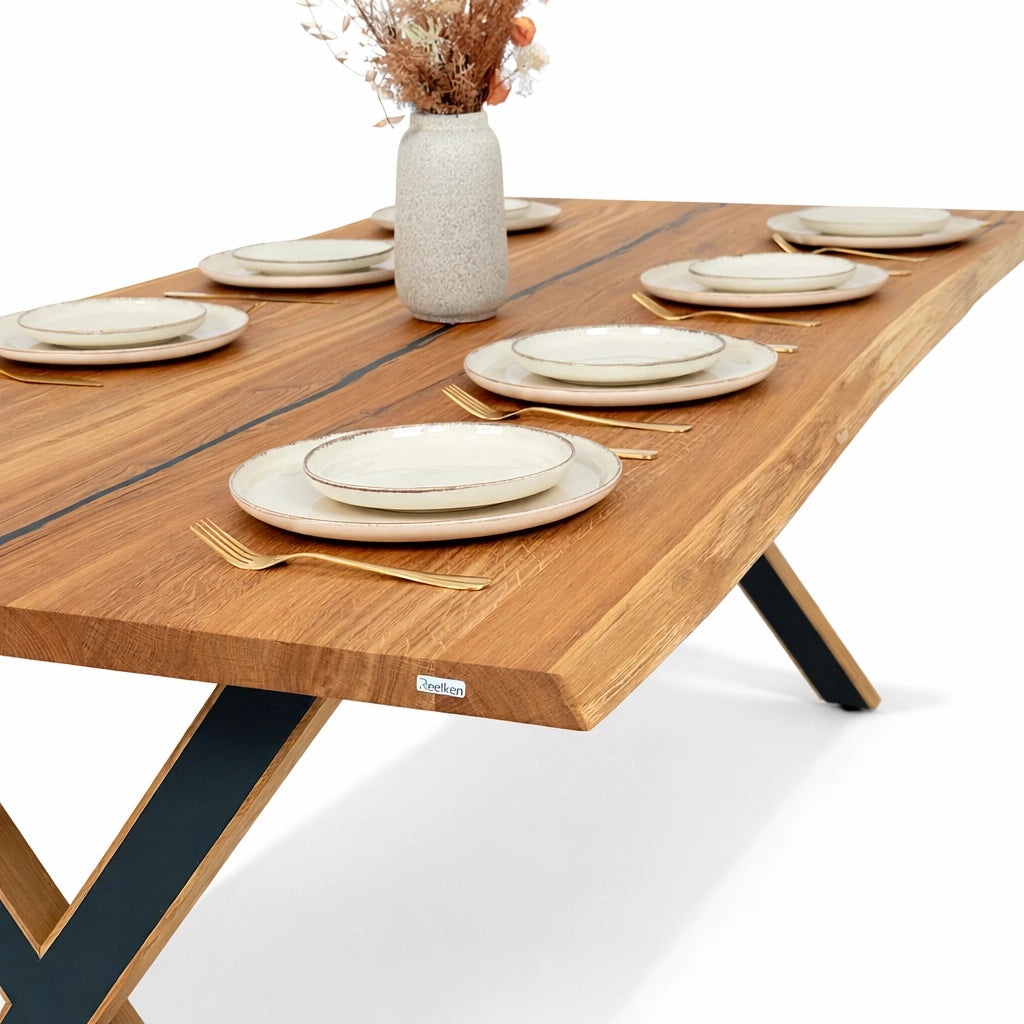 Stół z litego dębu premium z żywicą epoksydową – model rustykalny dla 10 osób – 240x100x4 cm