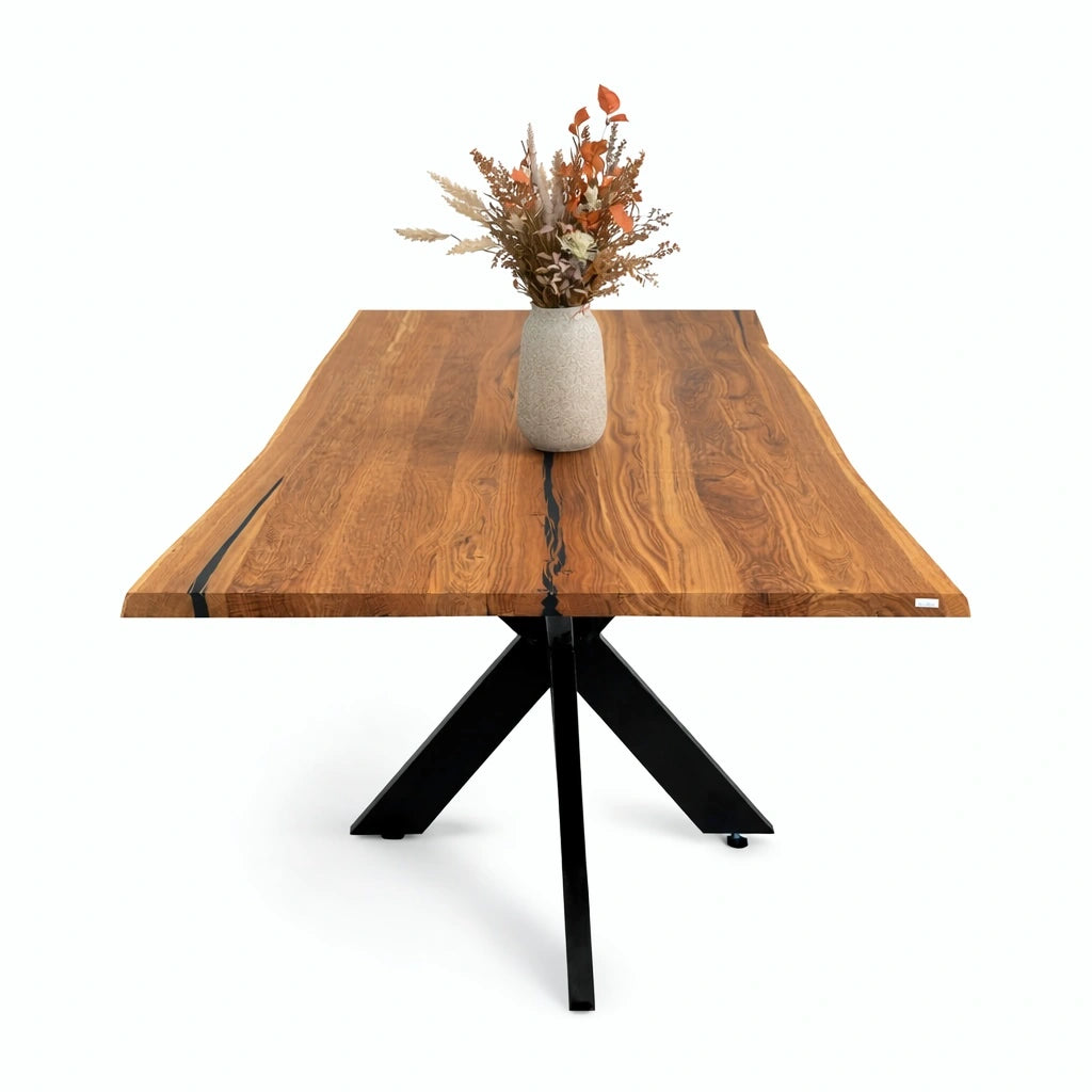Stół z litego dębu premium z żywicą epoksydową – model rustykalny dla 4 osób – 140x80x4 cm