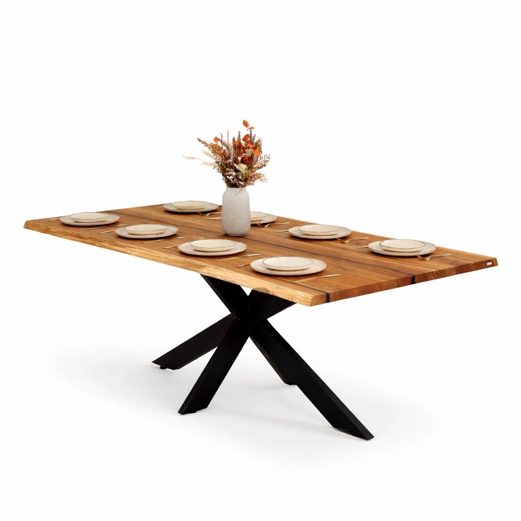 Stół z litego dębu premium z żywicą epoksydową – model rustykalny dla 4 osób – 140x80x4 cm