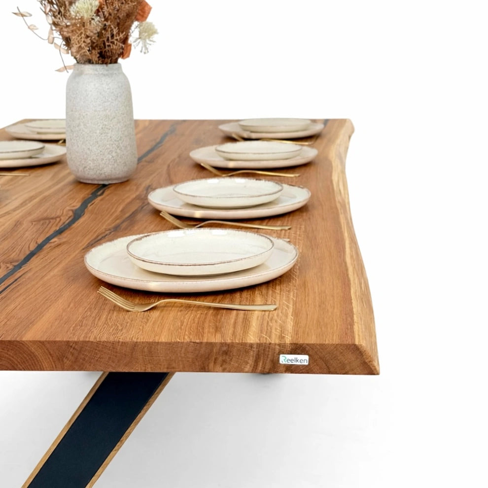 Stół z litego dębu premium z żywicą epoksydową – model rustykalny dla 10 osób – 240x100x4 cm