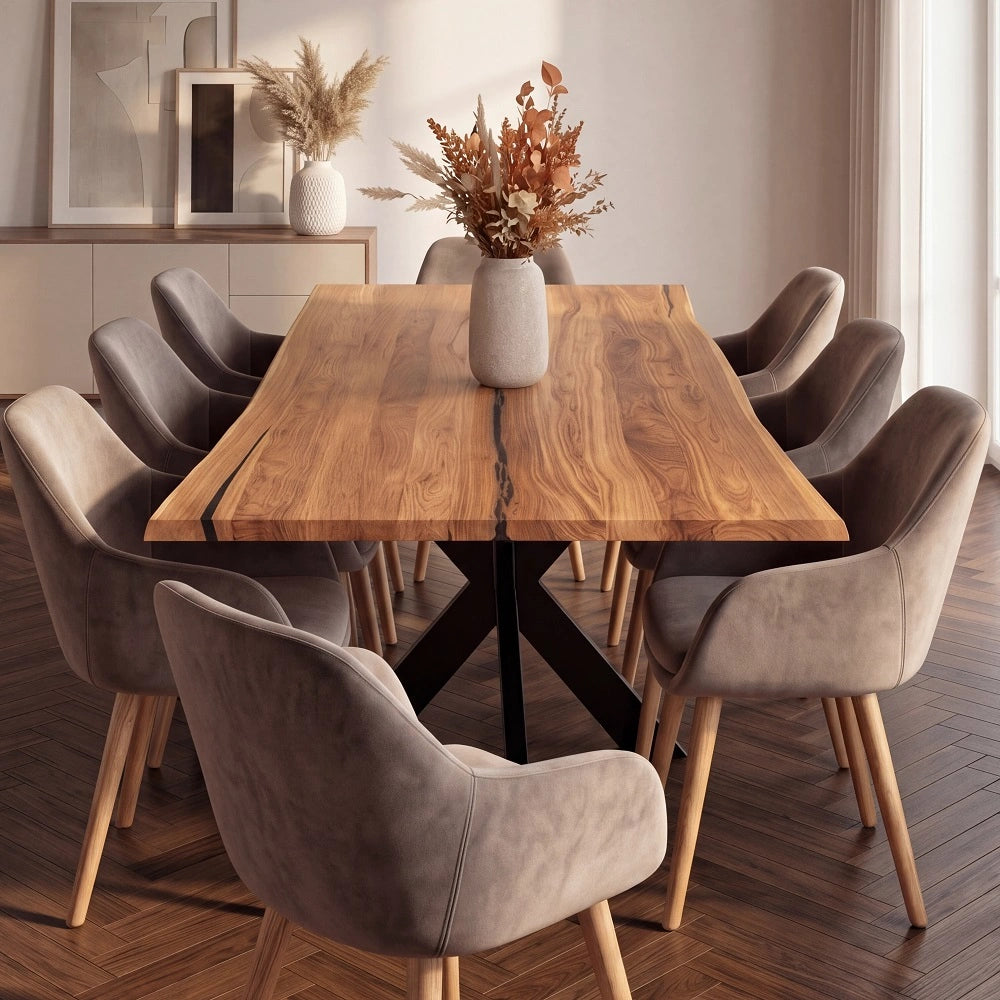 Stół z litego dębu premium z żywicą epoksydową – model rustykalny dla 4 osób – 140x80x4 cm