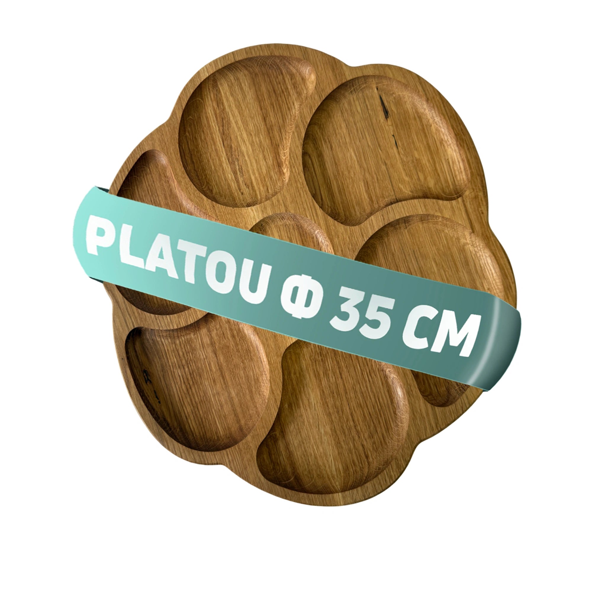 Platou cu 7 compartimente pentru servire branzeturi si gustari – din lemn de stejar 35 cm
