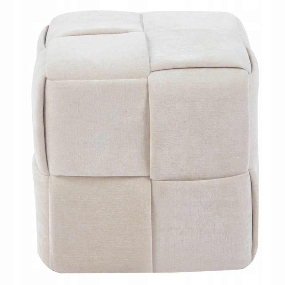 Beżowy puf tapicerowany Verona Premium – Kwadratowy, Geometryczne Przeszycia (38x38x38 cm) - Reelken Polska