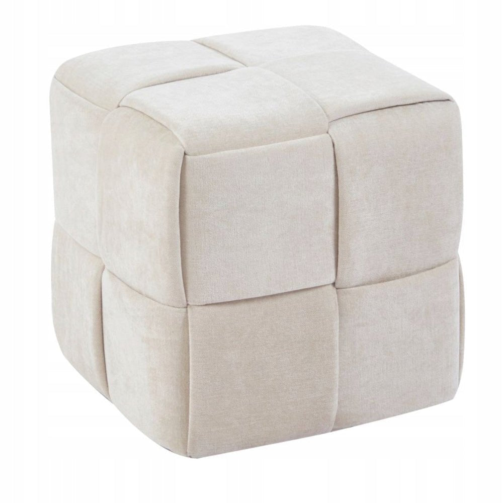 Beżowy puf tapicerowany Verona Premium – Kwadratowy, Geometryczne Przeszycia (38x38x38 cm) - Reelken Polska