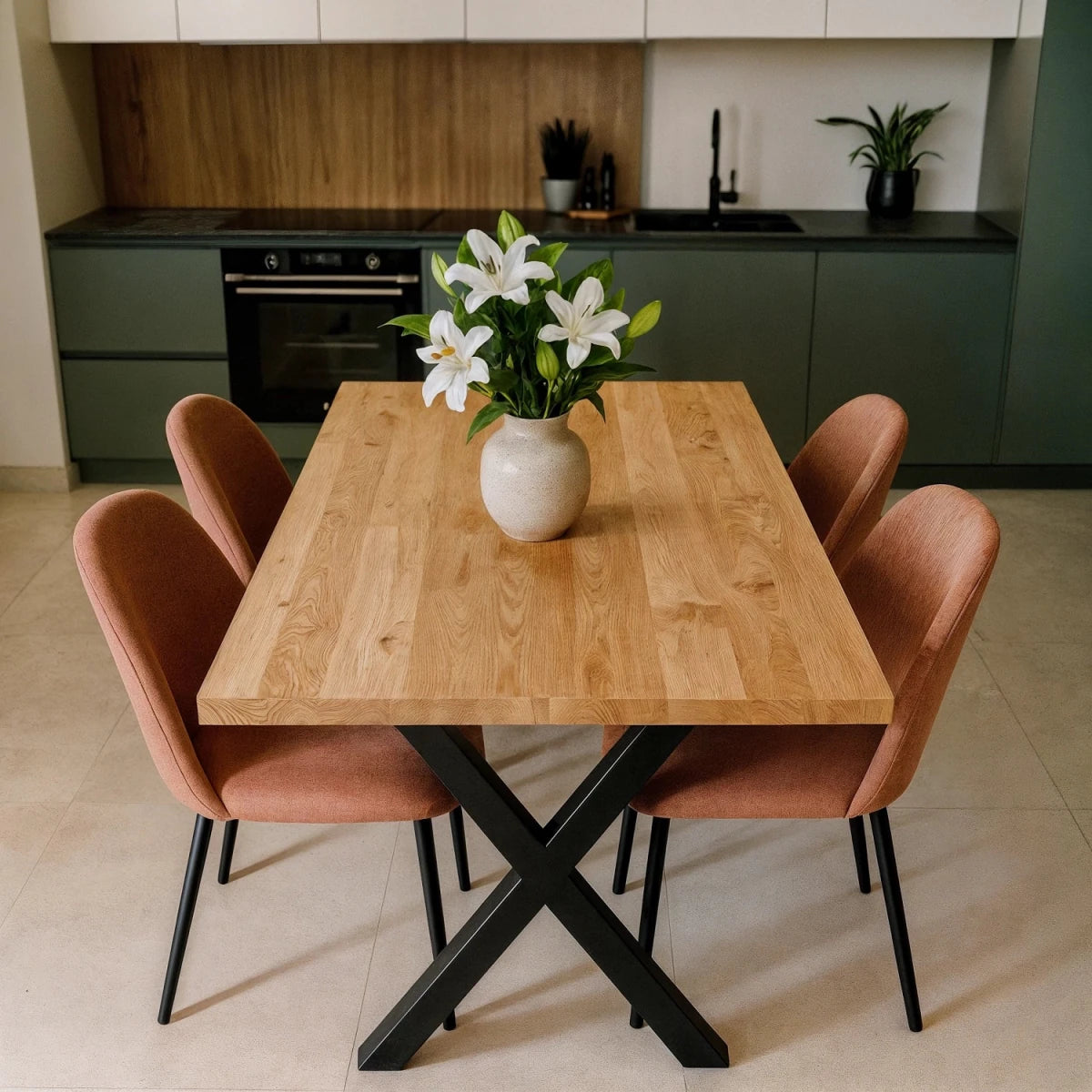 Blat de masa din stejar model clasic - 4 persoane -140x80x4cm - Reelken