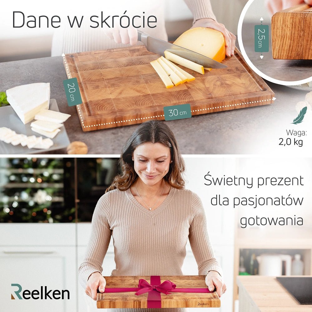 Dębowa deska do krojenia Premium 30x20x2,5 cm - Reelken Polska
