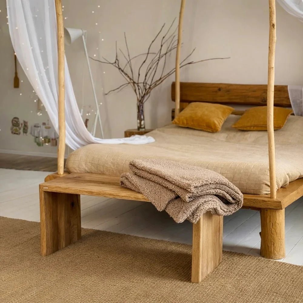 Dębowa ławka 120x45x40 cm – Krawędź naturalna (Live Edge) Premium - Reelken Polska