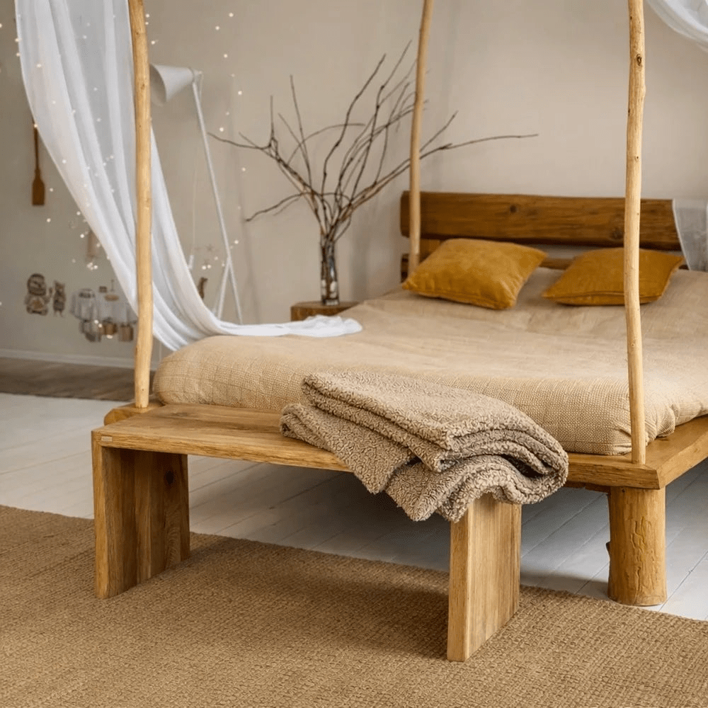 Dębowa ławka 140x45x40 cm – Krawędź naturalna (Live Edge) Premium - Reelken Polska