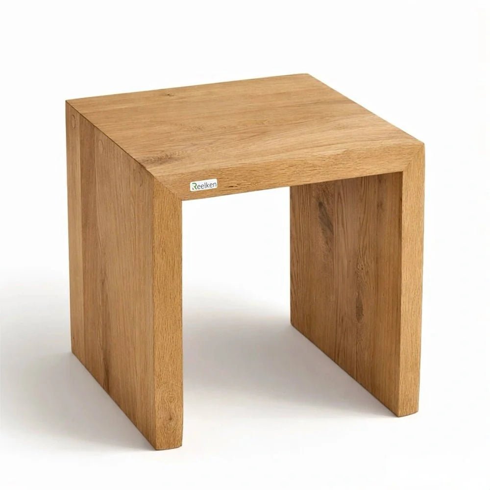 Dębowa ławka 60x45x40 cm – Krawędź naturalna (Live Edge) Premium - Reelken Polska