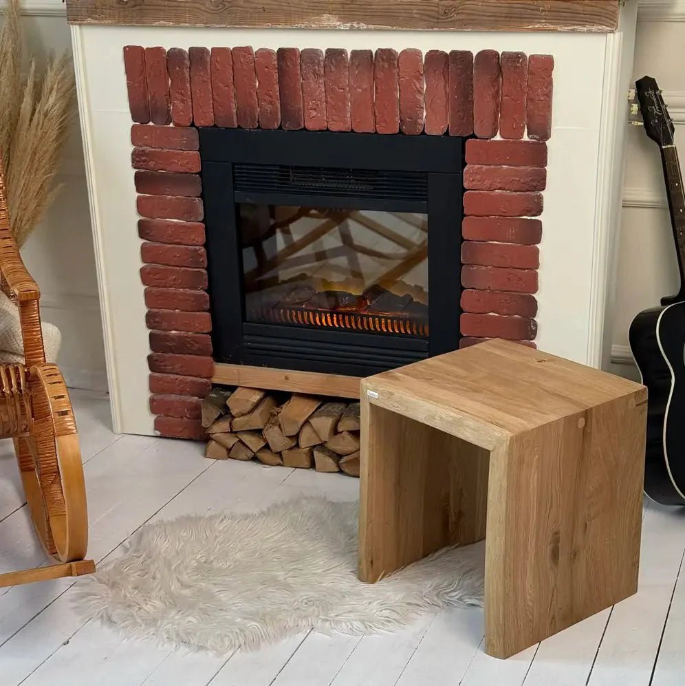 Dębowa ławka 60x45x40 cm – Krawędź naturalna (Live Edge) Premium - Reelken Polska