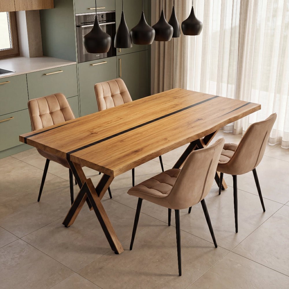 Dębowy stół rustykalny z litego drewna i żywicy Live Edge 140x80x4 cm - Reelken Polska