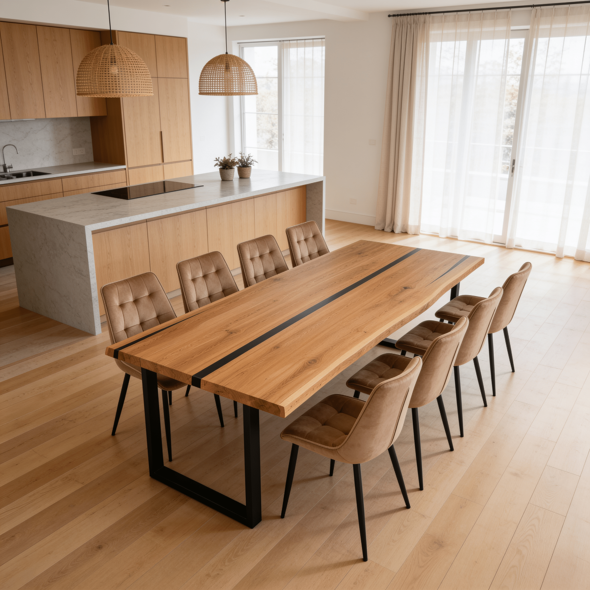 Dębowy stół rustykalny z litego drewna i żywicy Live Edge 200x100x4 cm - Reelken Polska