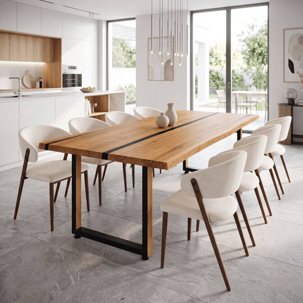 Dębowy stół rustykalny z litego drewna i żywicy Live Edge 200x100x4 cm - Reelken Polska