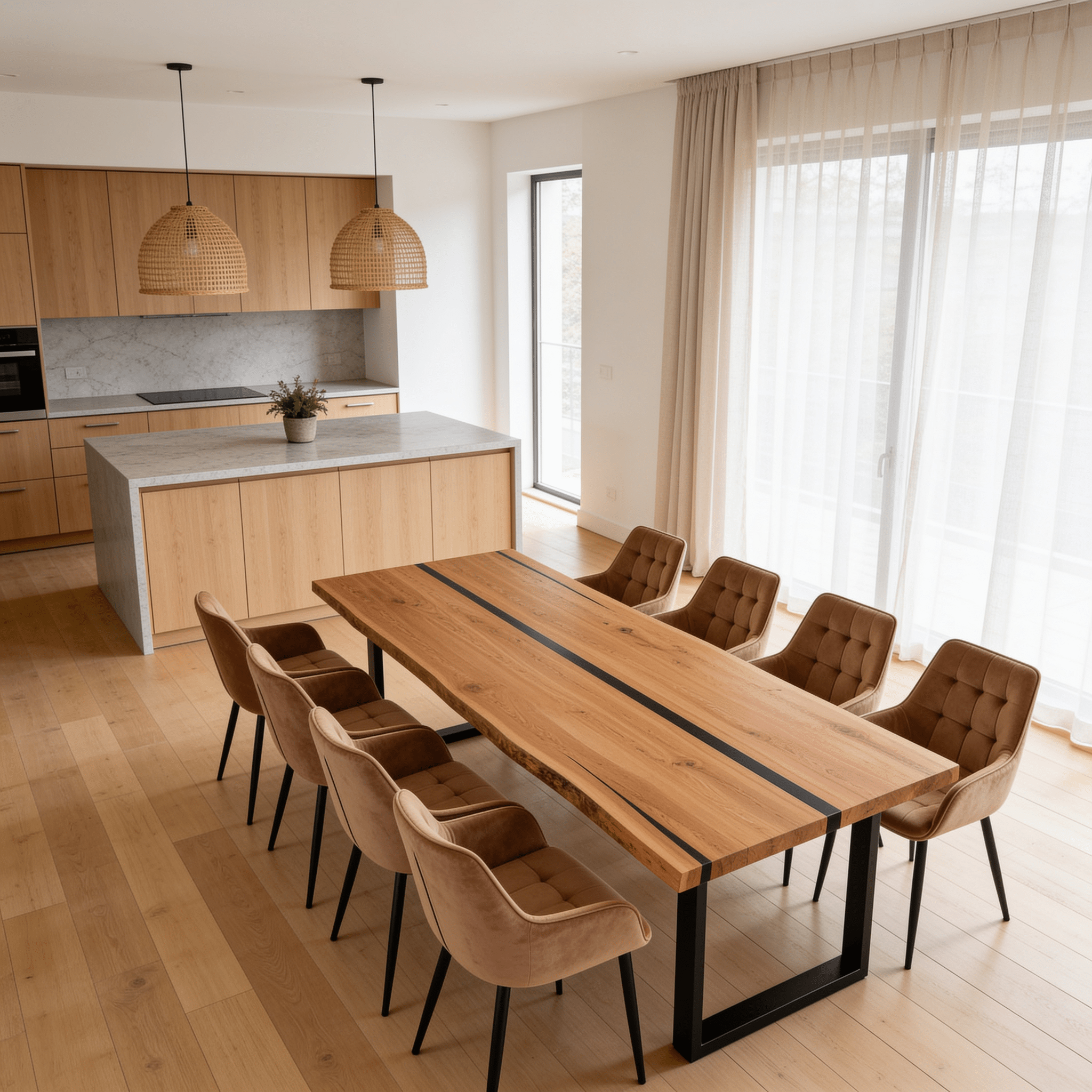 Dębowy stół rustykalny z litego drewna i żywicy Live Edge 200x100x4 cm - Reelken Polska