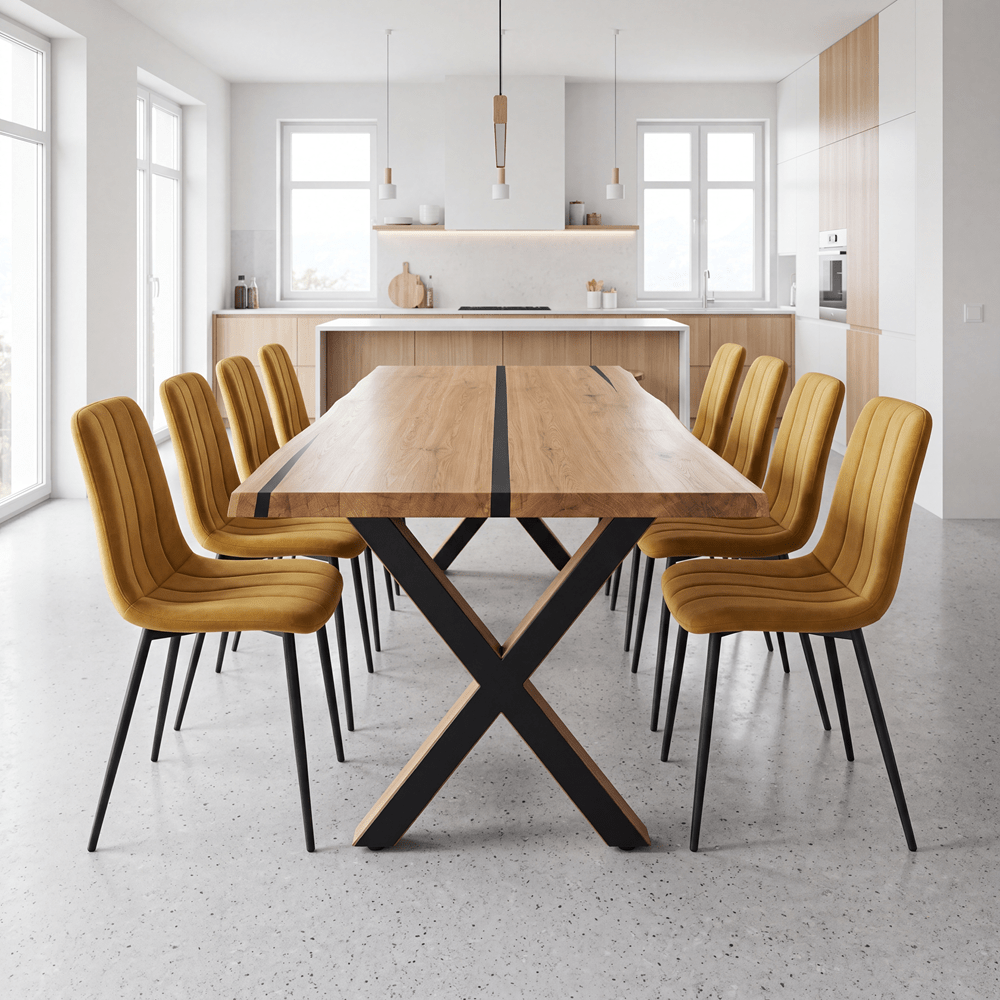 Dębowy stół rustykalny z litego drewna i żywicy Live Edge 200x100x4 cm - Reelken Polska