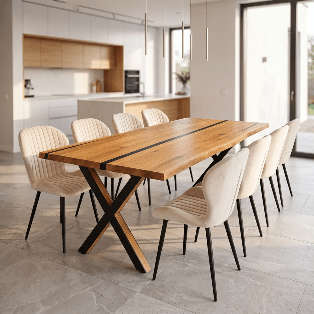 Dębowy stół rustykalny z litego drewna i żywicy Live Edge 200x100x4 cm - Reelken Polska