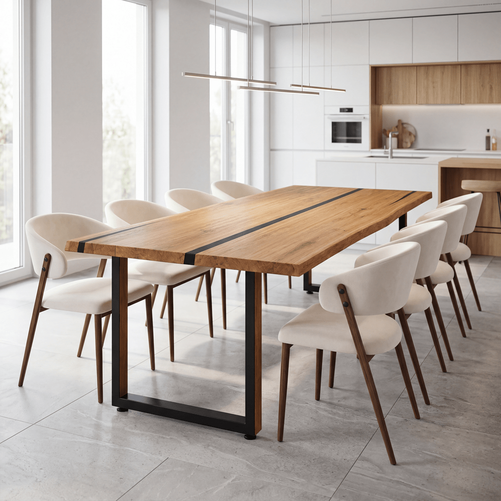 Dębowy stół rustykalny z litego drewna i żywicy Live Edge 200x100x4 cm - Reelken Polska