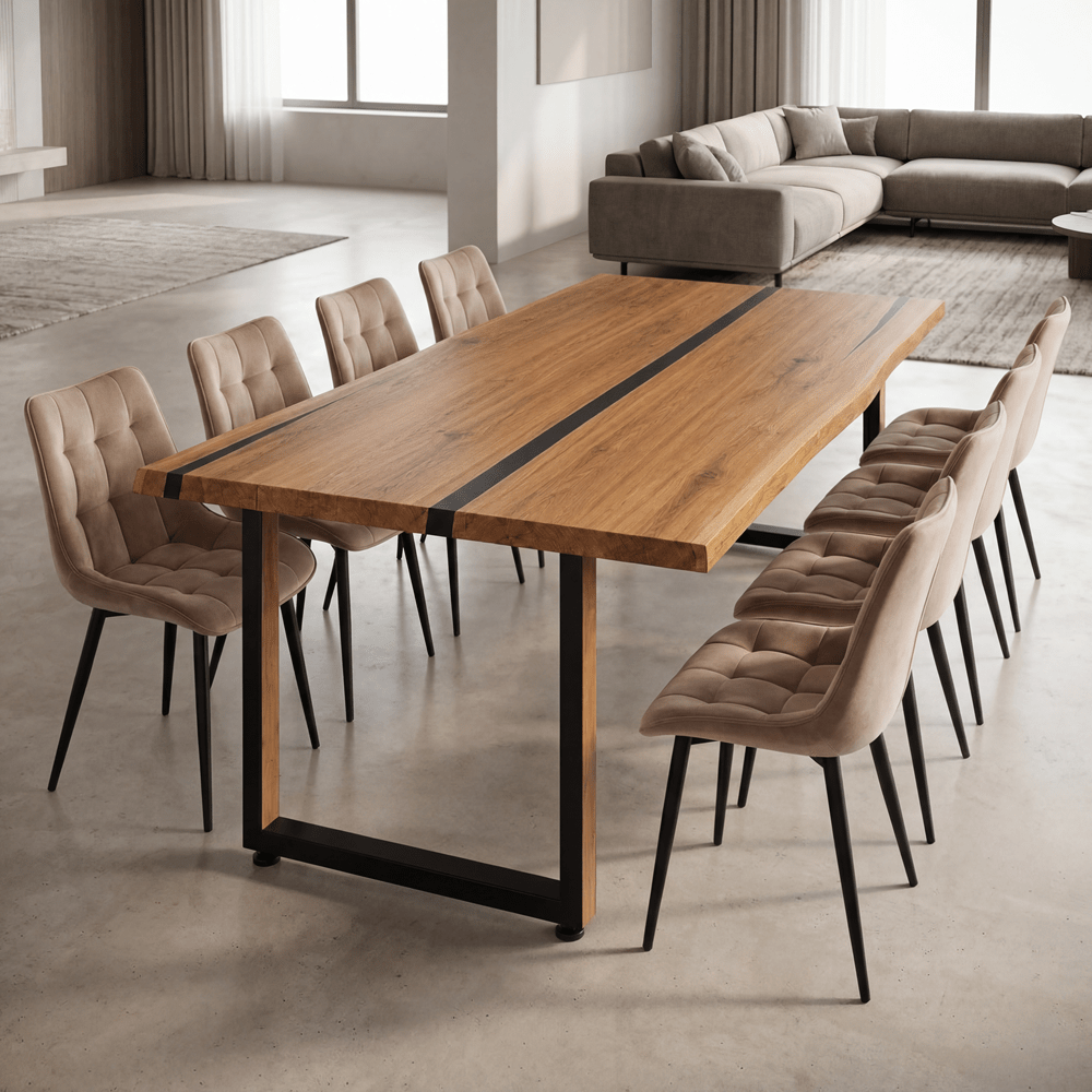 Dębowy stół rustykalny z litego drewna i żywicy Live Edge 200x100x4 cm - Reelken Polska