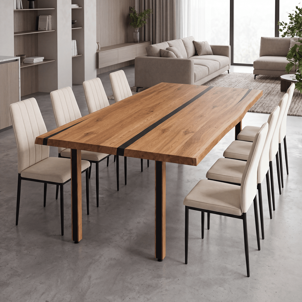 Dębowy stół rustykalny z litego drewna i żywicy Live Edge 200x100x4 cm - Reelken Polska