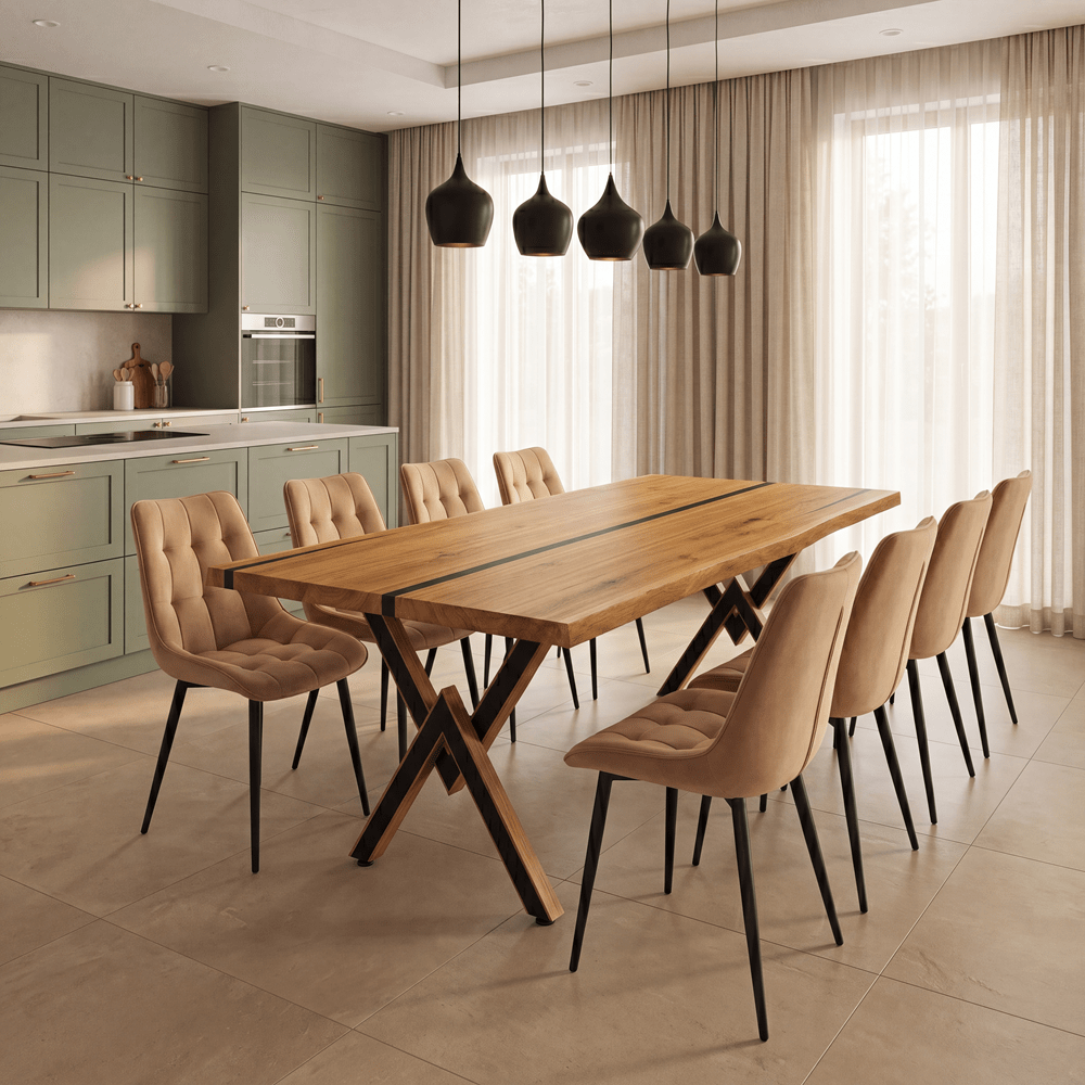 Dębowy stół rustykalny z litego drewna i żywicy Live Edge 200x100x4 cm - Reelken Polska