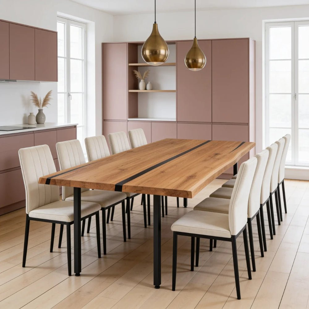 Dębowy stół rustykalny z litego drewna i żywicy Live Edge 240x100x4 cm - Reelken Polska