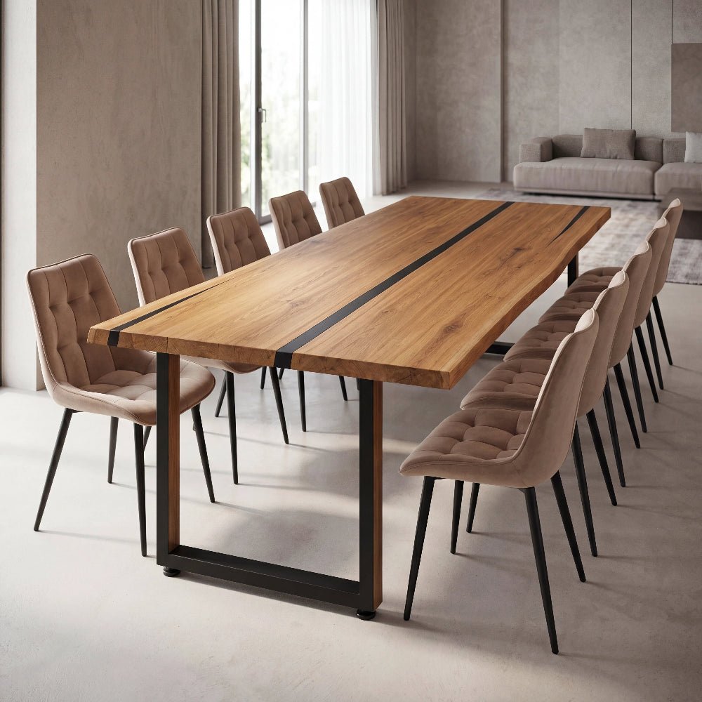 Dębowy stół rustykalny z litego drewna i żywicy Live Edge 240x100x4 cm - Reelken Polska
