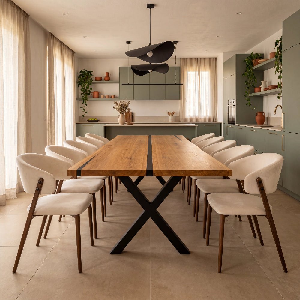 Dębowy stół rustykalny z litego drewna i żywicy Live Edge 240x100x4 cm - Reelken Polska