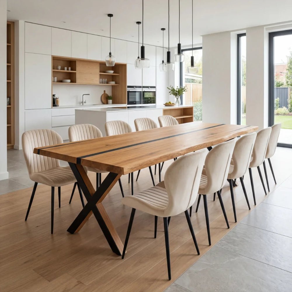 Dębowy stół rustykalny z litego drewna i żywicy Live Edge 240x100x4 cm - Reelken Polska