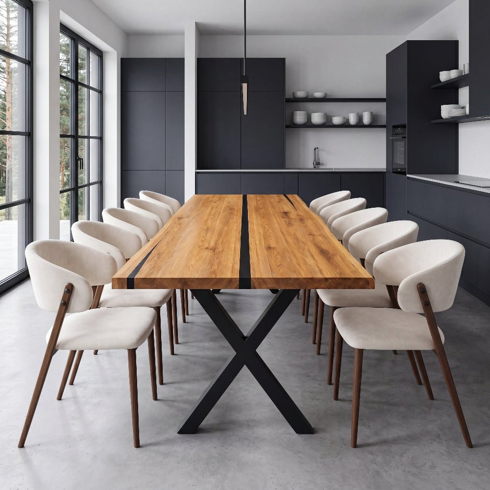 Dębowy stół rustykalny z litego drewna i żywicy Live Edge 240x100x4 cm - Reelken Polska