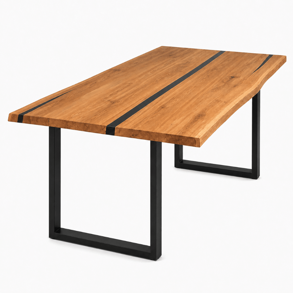 Dębowy stół rustykalny z litego drewna i żywicy Live Edge 240x100x4 cm - Reelken Polska