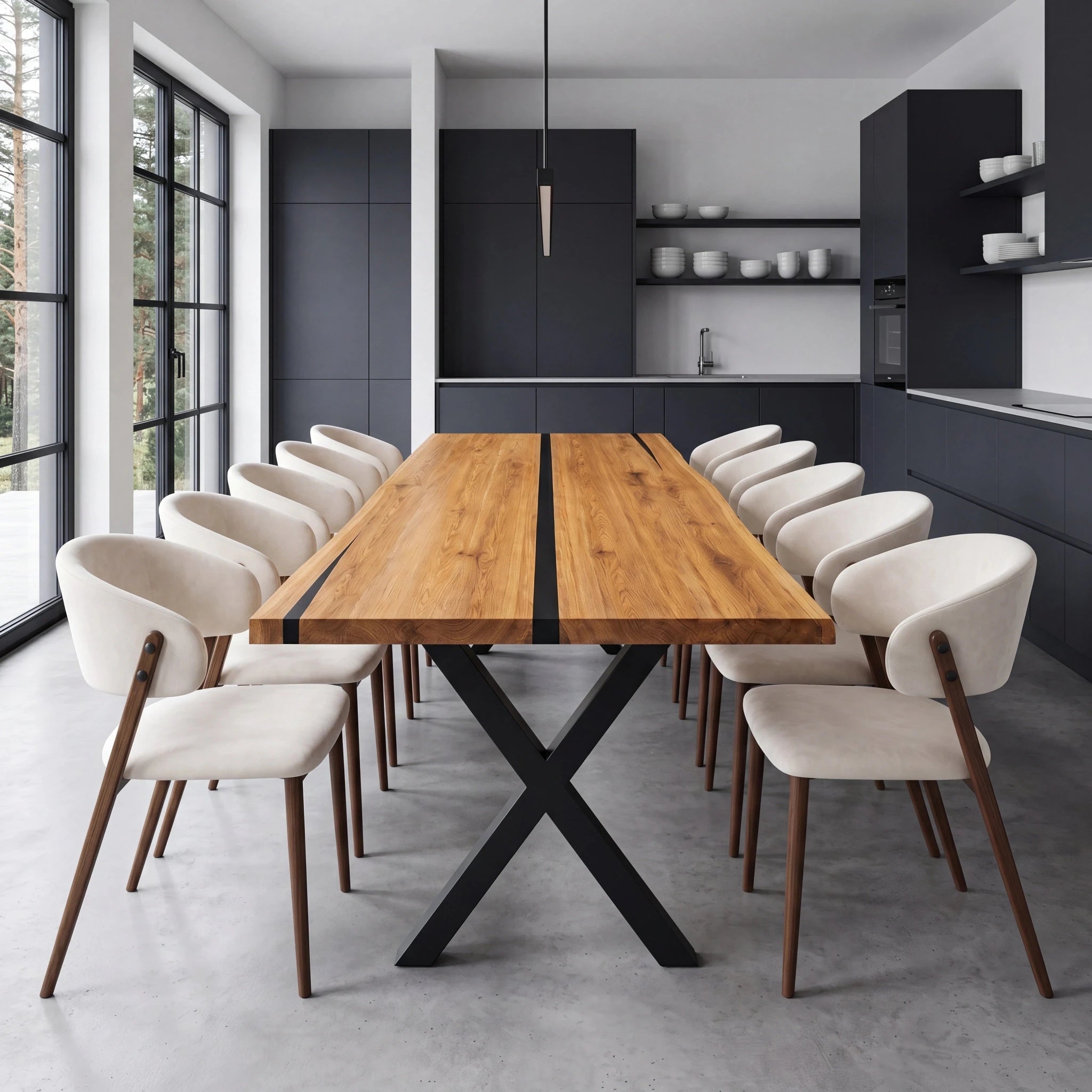 Dębowy stół rustykalny z litego drewna i żywicy Live Edge 240x100x4 cm - Reelken Polska
