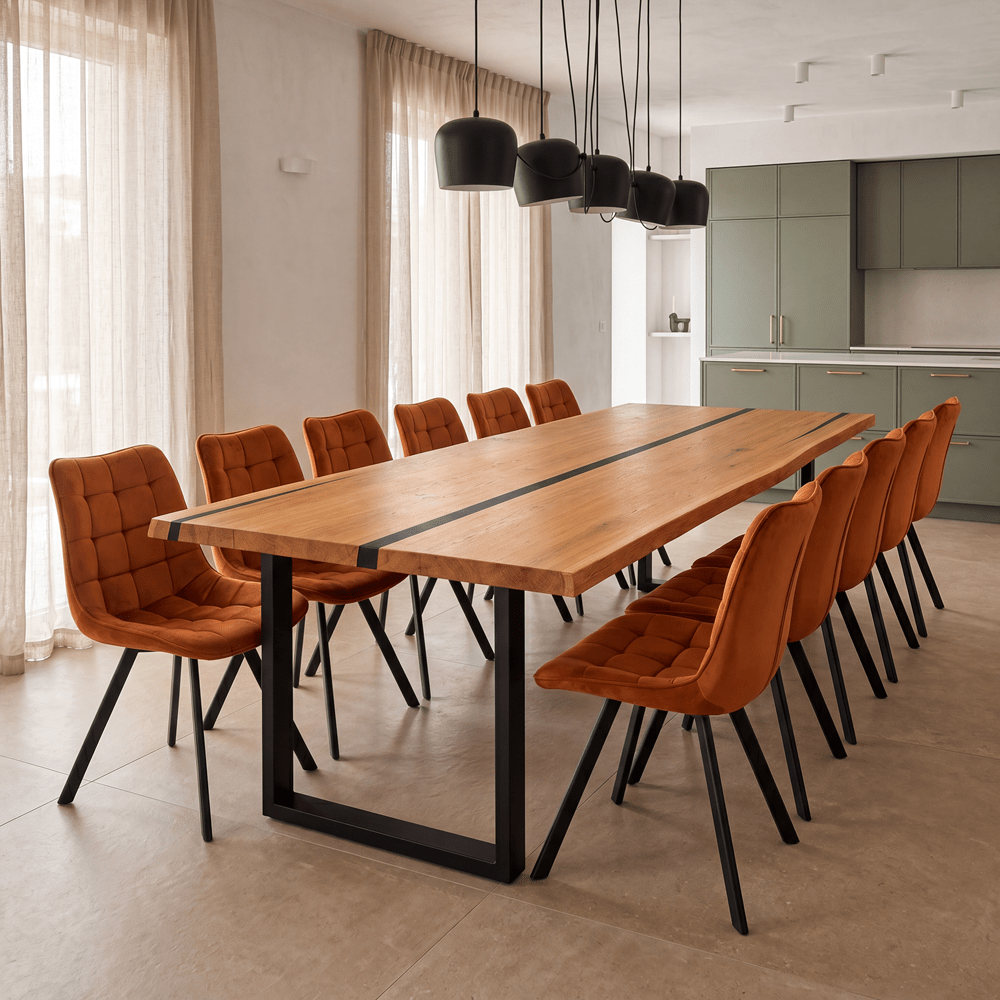 Dębowy stół rustykalny z litego drewna i żywicy Live Edge 260x100x4 cm - Reelken Polska
