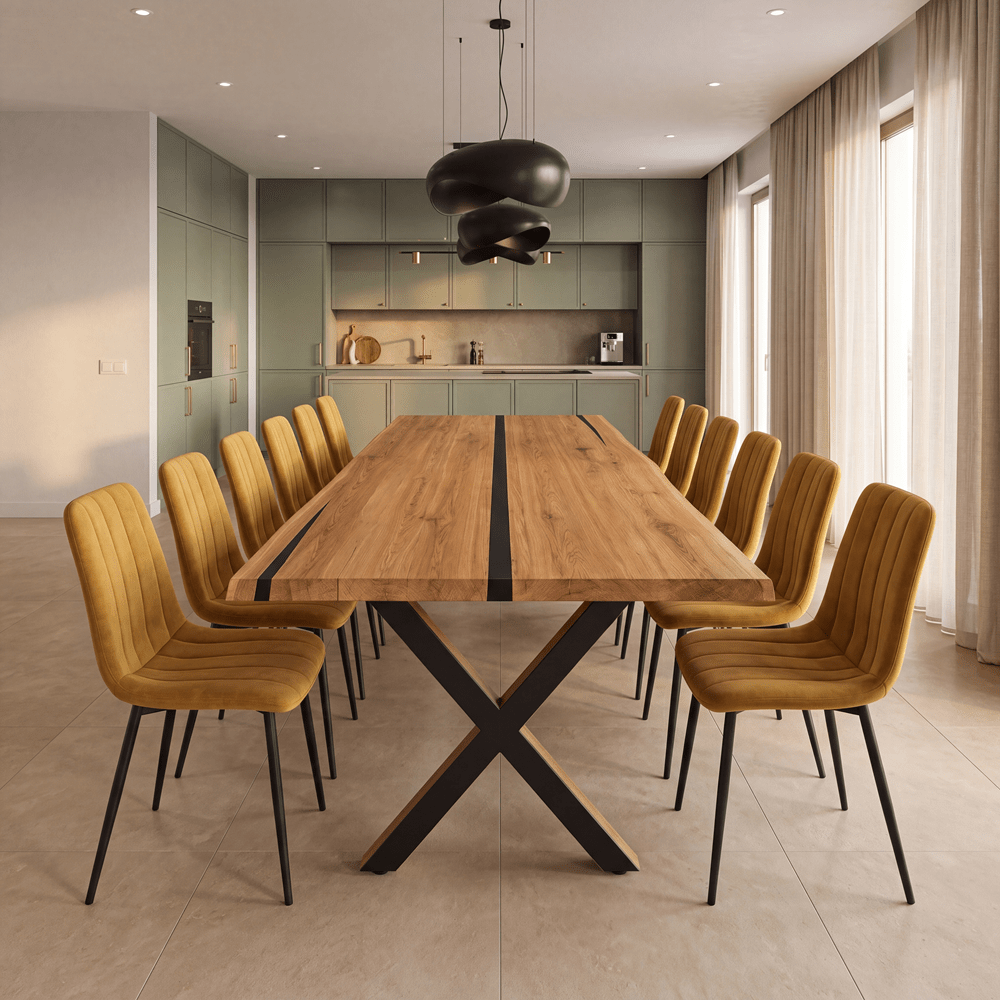 Dębowy stół rustykalny z litego drewna i żywicy Live Edge 260x100x4 cm - Reelken Polska
