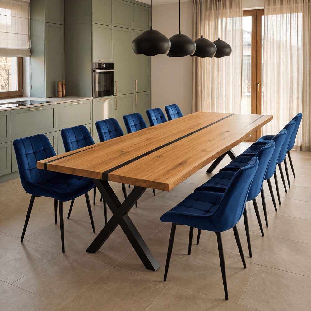 Dębowy stół rustykalny z litego drewna i żywicy Live Edge 260x100x4 cm - Reelken Polska