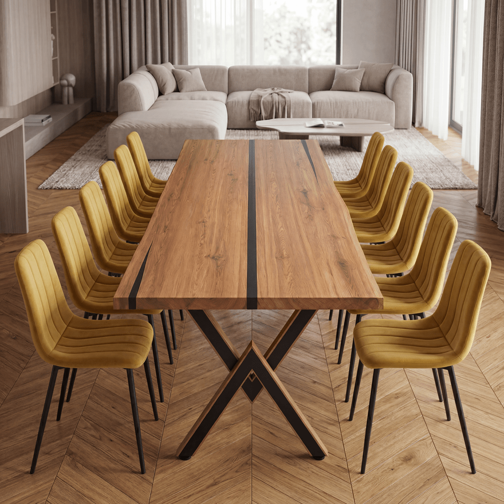 Dębowy stół rustykalny z litego drewna i żywicy Live Edge 260x100x4 cm - Reelken Polska