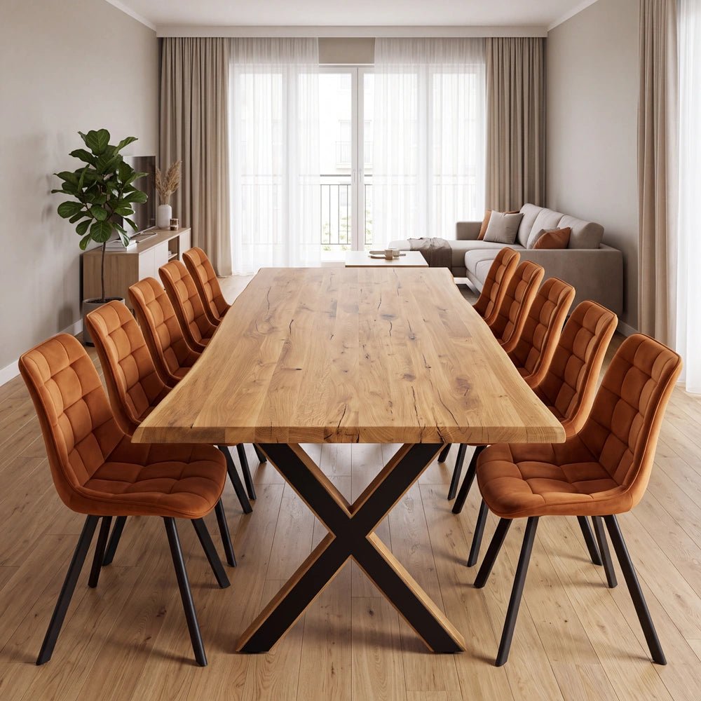 Dębowy stół rustykalny z litego drewna Live Edge 240x100x4cm - Reelken Polska