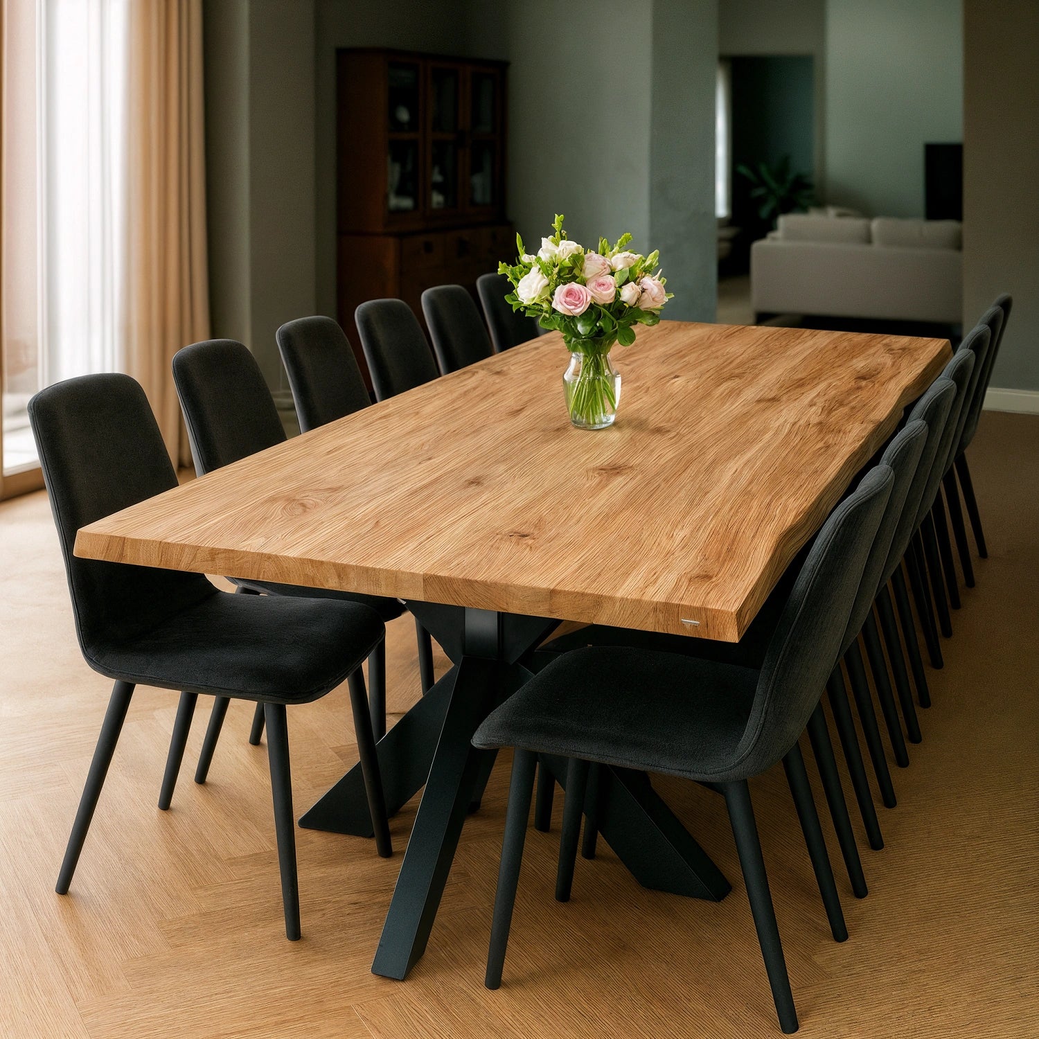 Blat drewniany z litego dębu – model rustykalny 280×100×4 cm (14 osób) | Reelken