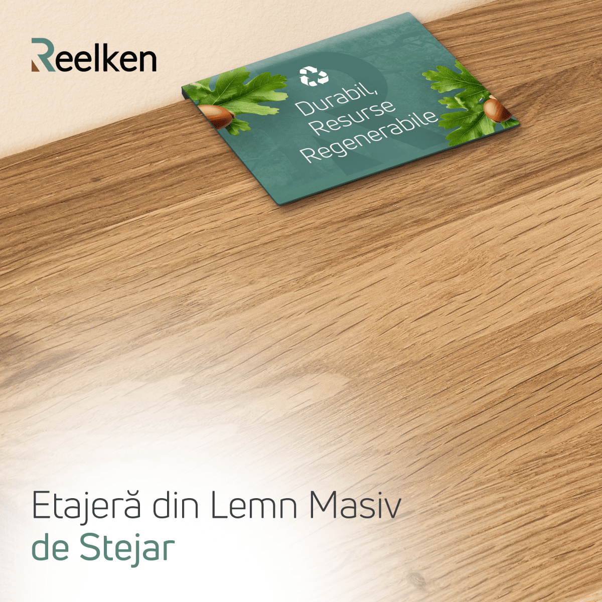 Etajera lucrata manual lemn masiv, din Stejar - margini drepte 120x22x4 cm - Reelken