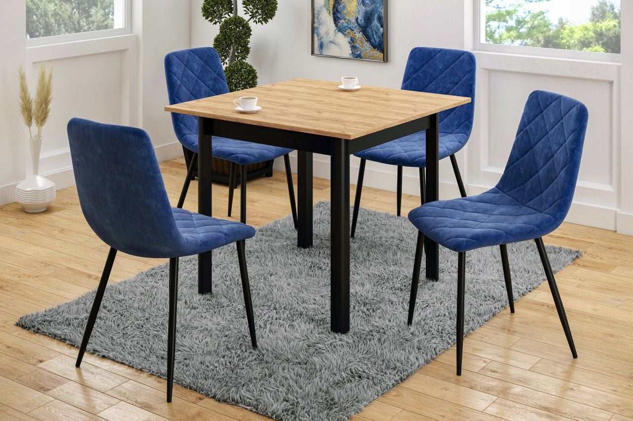Krzesło pikowane Palermo 87 cm – Niebieski welur, czarne nogi, loft