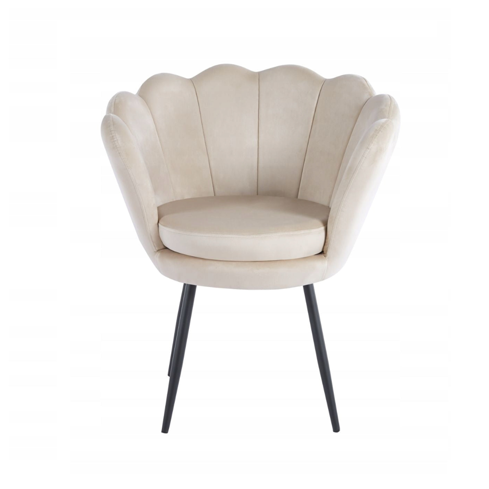 Fotel kubełkowy muszelka Malmo 78x78 cm – Beżowy welur, czarne nogi