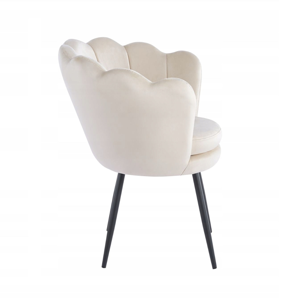 Fotel kubełkowy muszelka Malmo 78x78 cm – Beżowy welur, czarne nogi
