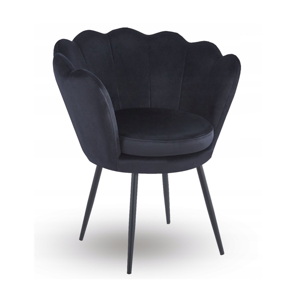 Fotel kubełkowy muszelka Malmo 78x78 cm – Czarny welur, czarne nogi
