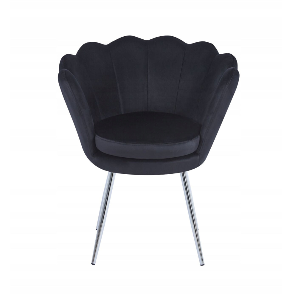 Fotel tapicerowany welurowy Monte 77 cm – Czarny velvet, srebrny chrom