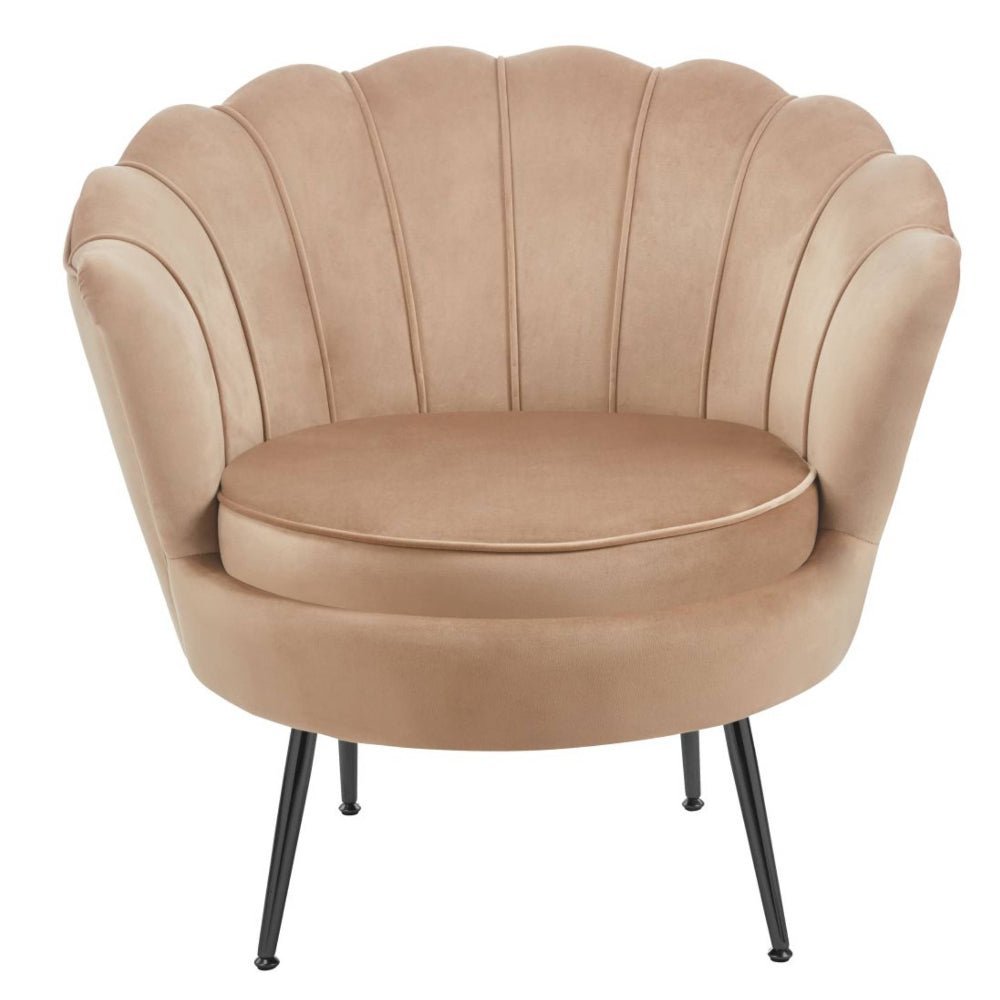 Fotel kubełkowy muszelka Malmo 78x78 cm – Welur cappuccino, czarne nogi - Reelken Polska