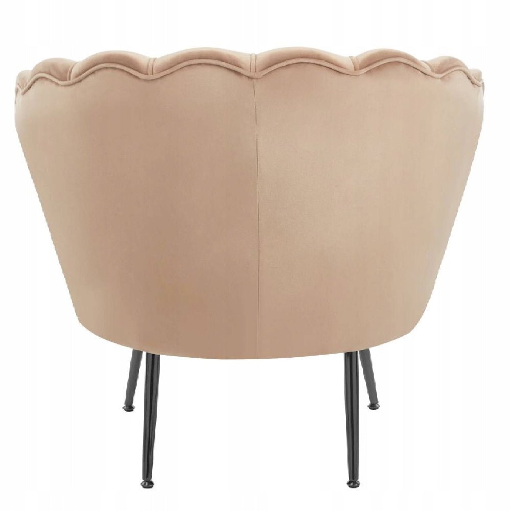 Fotel kubełkowy muszelka Malmo 78x78 cm – Welur cappuccino, czarne nogi - Reelken Polska